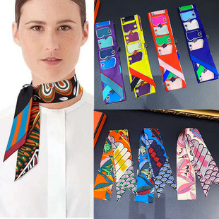 New style binding bag small ribbon jungle series ladies silk scarf double silk twill small ribbon hair band wholesale