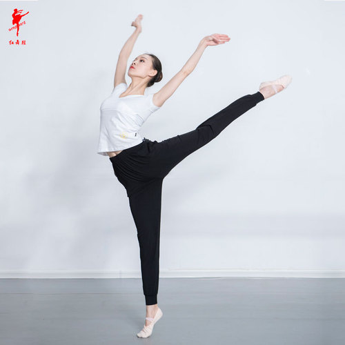 Red dance shoes, thin cotton women's adult dance tight-fitting short-sleeved tops for practicing dance cross-fitting group clothes 3844