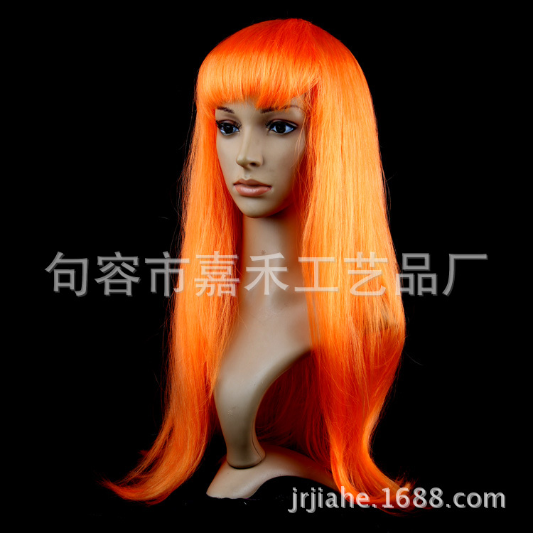 Comercio electrónico transfronterizo color micro-volumen flequillo Peluca de pelo largo y recto Reunión anual de Navidad vestir conjunto de cabello de color