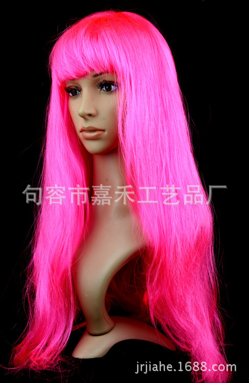 Comercio electrónico transfronterizo color micro-volumen flequillo Peluca de pelo largo y recto Reunión anual de Navidad vestir conjunto de cabello de color