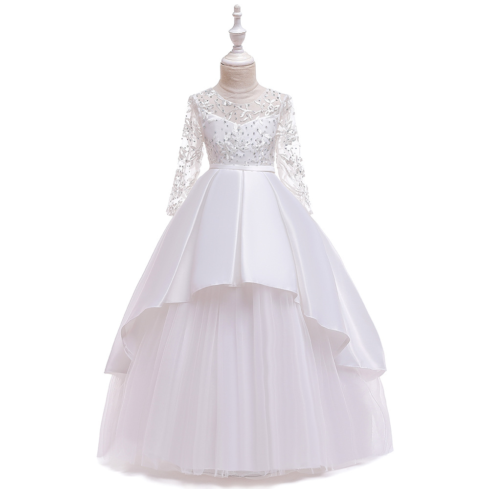 Small princess costume, long-sleeve, piano performance costume, evening dress, Amazon 4