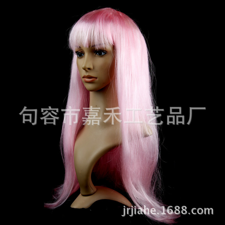 Comercio electrónico transfronterizo color micro-volumen flequillo Peluca de pelo largo y recto Reunión anual de Navidad vestir conjunto de cabello de color