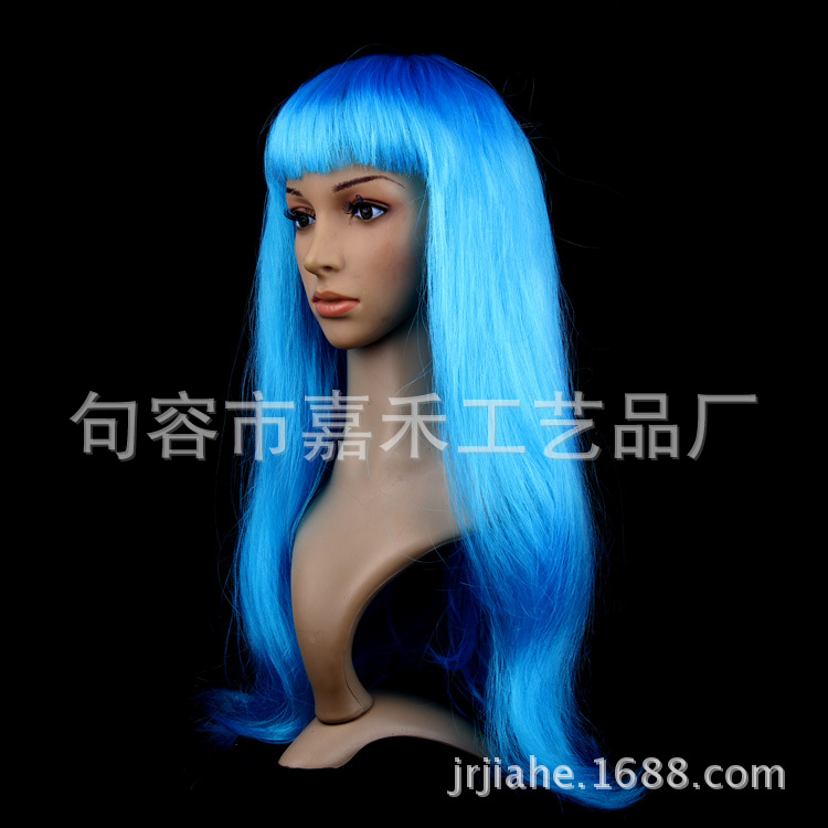 Comercio electrónico transfronterizo color micro-volumen flequillo Peluca de pelo largo y recto Reunión anual de Navidad vestir conjunto de cabello de color