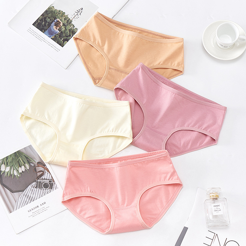 Student Solid Color Underwear Women's Low Waist Pure Cotton Comfortable Sexy Four Seasons Breathable Large Size Girls' Japanese Style Triangle Shorts