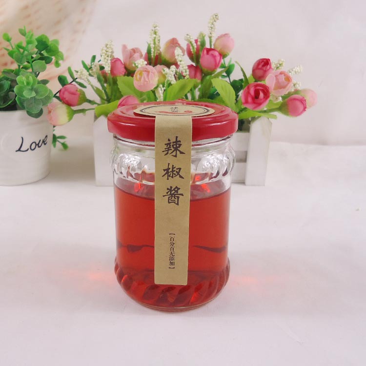厂家直销220ml花边辣椒酱玻璃瓶果酱瓶 玻璃豆豉辣酱瓶含盖