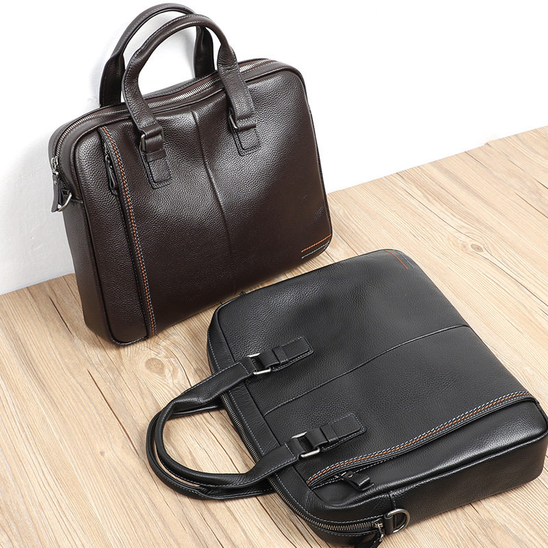 Túi xách tay nam da bò lớp đầu 28×38×8 cm kiêm túi đeo chéo, đựng laptop 13 inch — Màu cà phê, Màu xanh lam, Màu đen