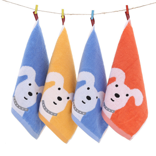Cartoon pure cotton square towel for household baby and child cotton face wash absorbent soft small towel with embroidered logo