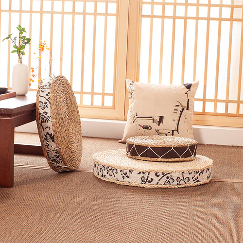 Wicker window seat cushion meditation cushion tatami thickened straw stool wicker zafu round sitting stool