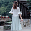 Summer ethnic fresh Hanfu, top for leisure, skirt, set, ethnic style, cotton and linen