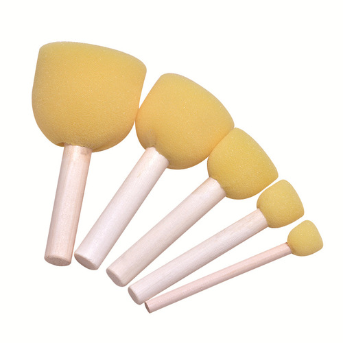 Set of 5 round painting sponges with wooden handles, DIY art stamps for children, kindergarten early education supplies