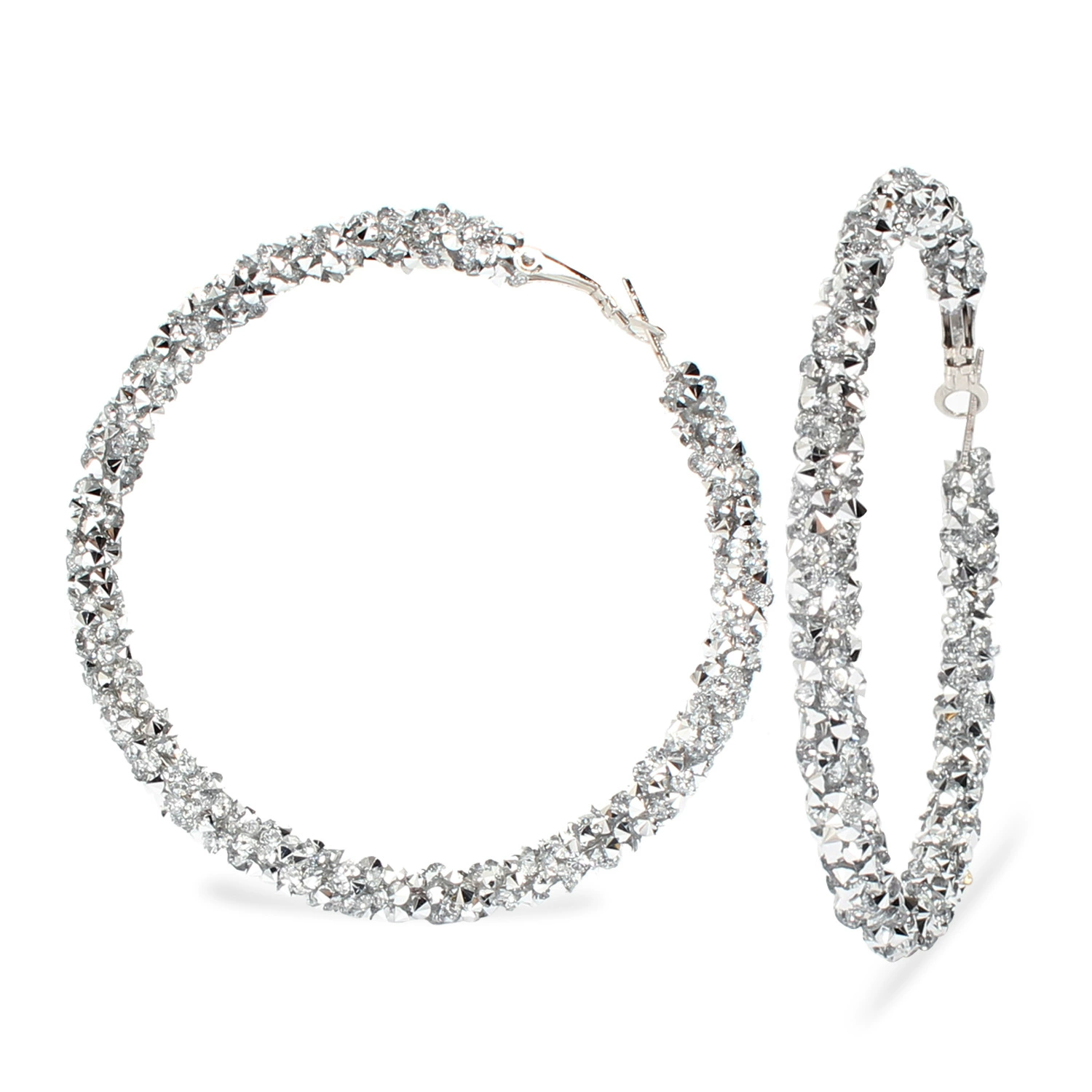 Кольцо-гвоздики серьги Hoop Earrings, Европейско‑Американская мода сплав с инкрустацией кристаллами, 6.5 см, легкость