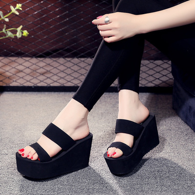 Solid Word tow Natsumi non-slip sandals  Versatile on vacation Sandy beach Slippers 9 centimeter slipper High heels 6
