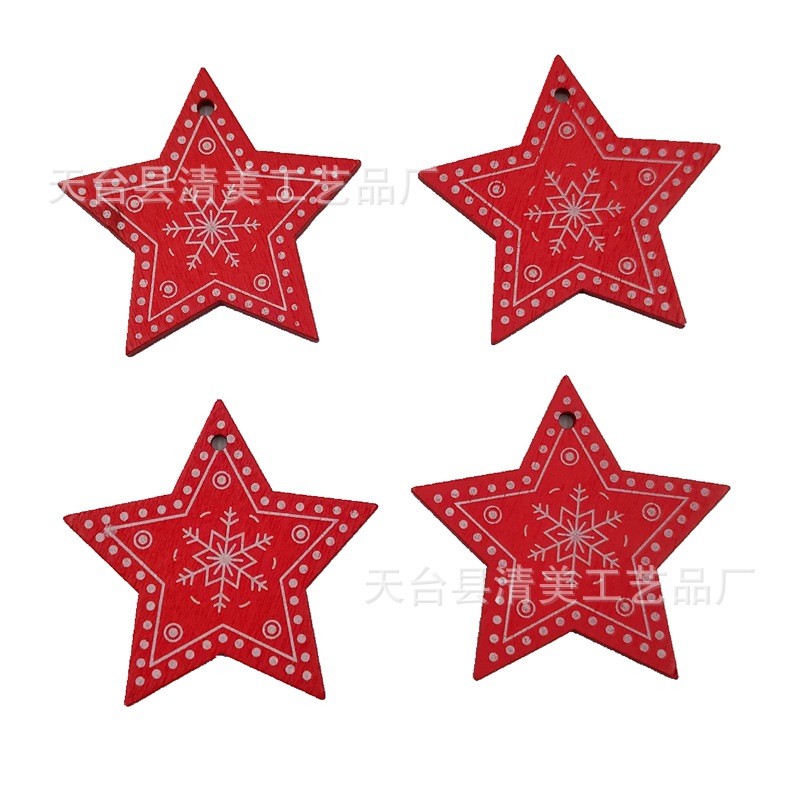50mm blanco de madera/rojo Navidad estrella de cinco puntas colgante de madera 10 piezas en un paquete
