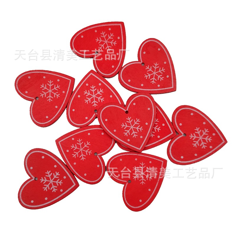 50mm blanco de madera/rojo melocotón de Navidad colgante decorativo de madera 10 piezas en un paquete