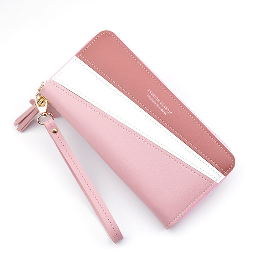 Women's New Wallet Long Zipper Handbag Coin Purse with Color Block Contrast and Large Capacity Phone Pocket Korean Style