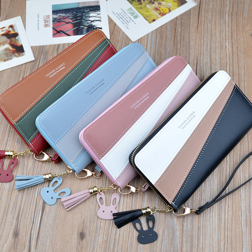 Women's New Wallet Long Zipper Handbag Coin Purse with Color Block Contrast and Large Capacity Phone Pocket Korean Style