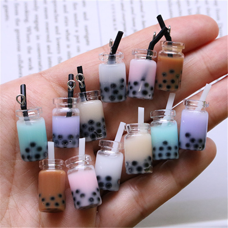 diy simulation three-dimensional bubble tea cup earrings keychain personality creative pendant ornaments resin jewelry materials
