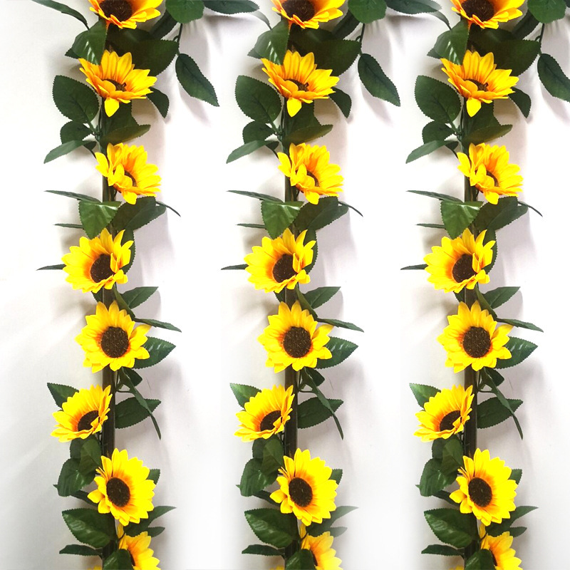 Sunflower Vine Artificial Flowers Wholesale 10 Large Artificial Flowers Real-Life Decoration Home Pipe Wrapping Support Cross-Border