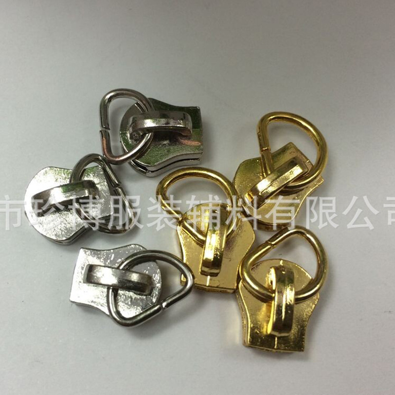 厂家批发箱包用拉头 拉头现货金银色拉链头 供应金属D环片拉链头