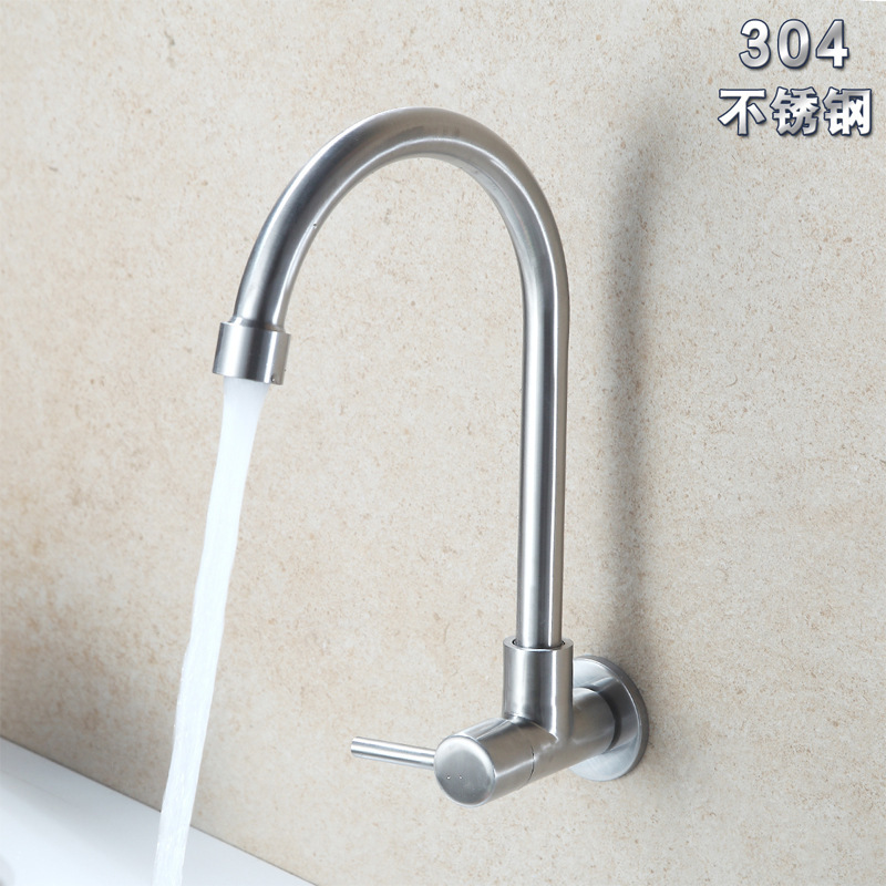 In-wall kitchen faucet stainless steel single cold water 360 degree horizontal 304 stainless steel sink dish basin faucet