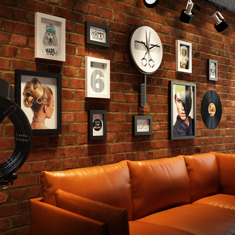 Polymer_3661_hairdressing barber shop photo wall background wall decorative painting combination photo frame industrial wind hanging jewelry