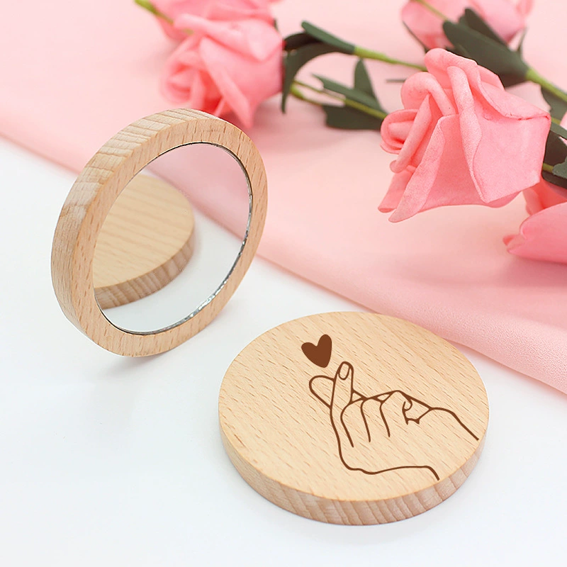 Wooden room retro handheld mirror