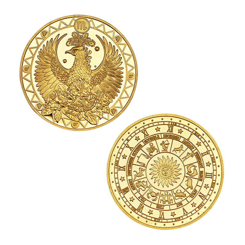 Medalla conmemorativa transfronteriza 12 constelación moneda conmemorativa metal chapado en oro insignia medalla Colección Caja de regalo fábrica al por mayor