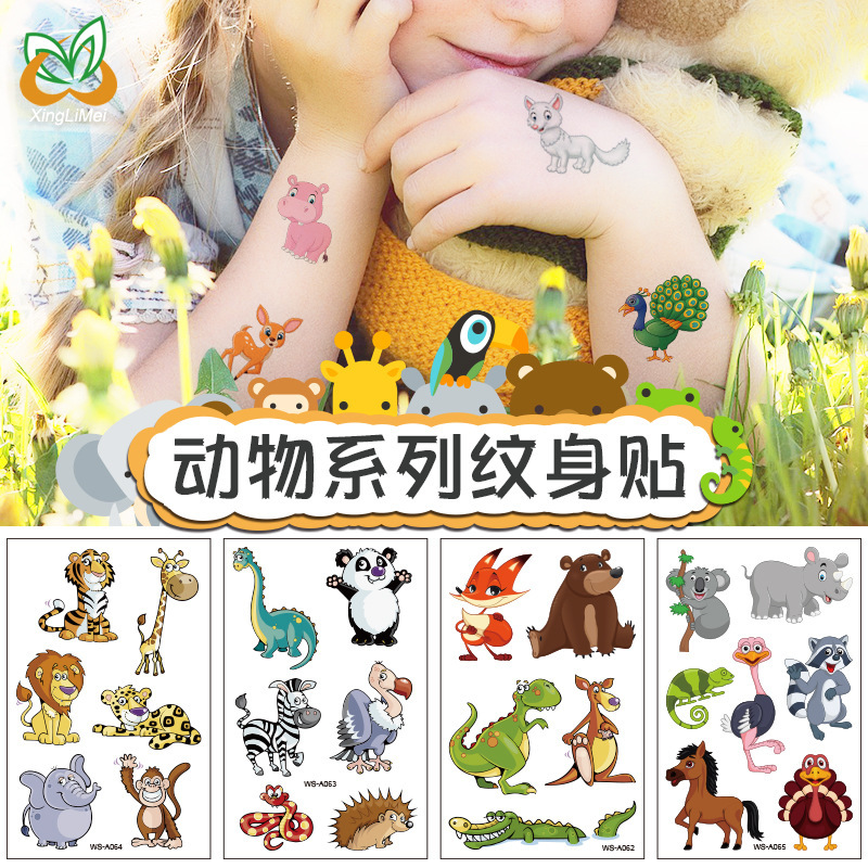 Animal Series Tattoo Stickers Simulation 3D Giraffe Elephant Temporary Tattoo Stickers Children's Waterproof Cartoon Stickers