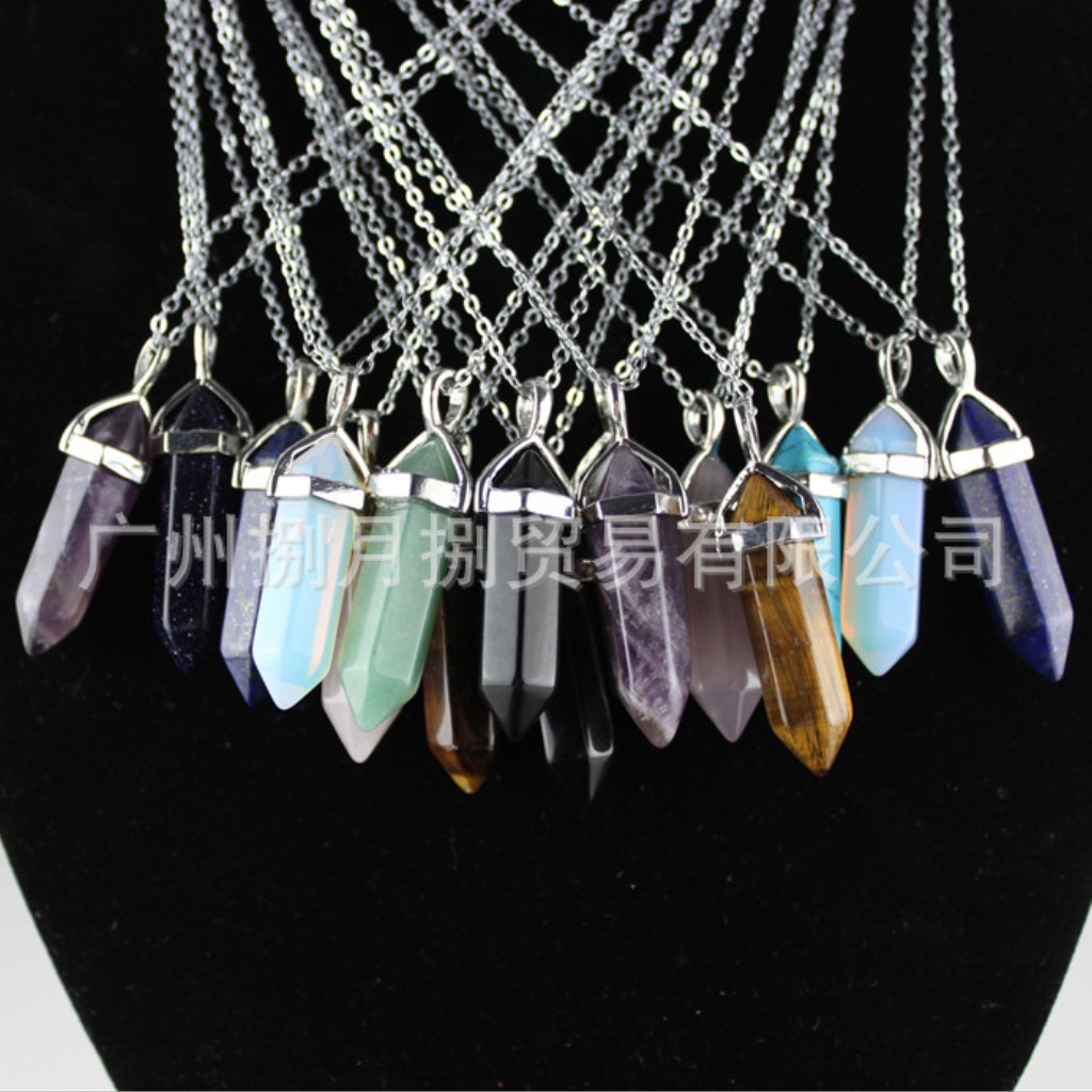 Agate hexagonal bullet, pendant, necklace, accessory with accessories, with gem, Amazon