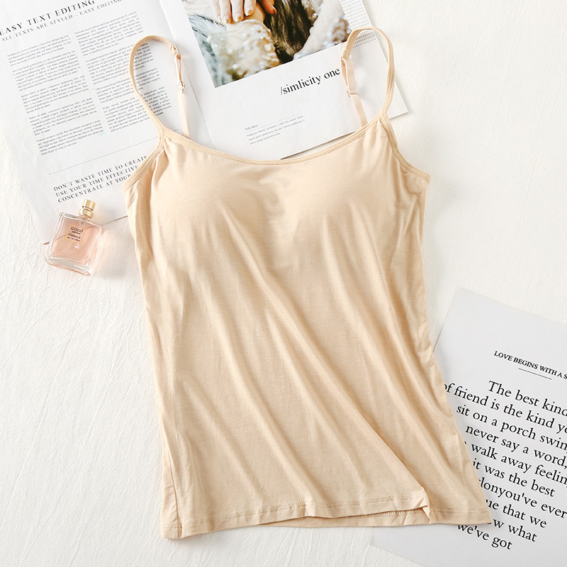 モーダル一体式胸パッド付きキャミソールの女性シャツは、ブラジャーを着用しないでください。