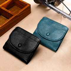 Foreign trade cross-border best-selling coin coin purse first layer natural textured cowhide solid color buckle small wallet genuine leather wallet