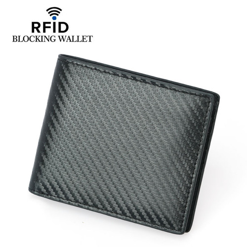 Cross-border new style carbon fiber pattern anti-theft brush wallet RFID short top layer genuine leather men's wallet