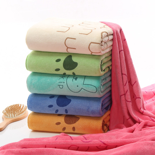 Manufacturer wholesale microfiber 350g 70*140 multi-flower cartoon printed large bath towel supermarket gift bath towel
