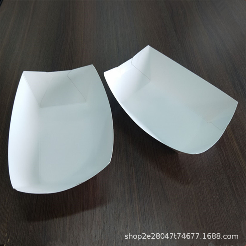 一次性白卡印刷纸盒浅盘敞口食品盒 PLA覆膜环保材质船盒型号齐全