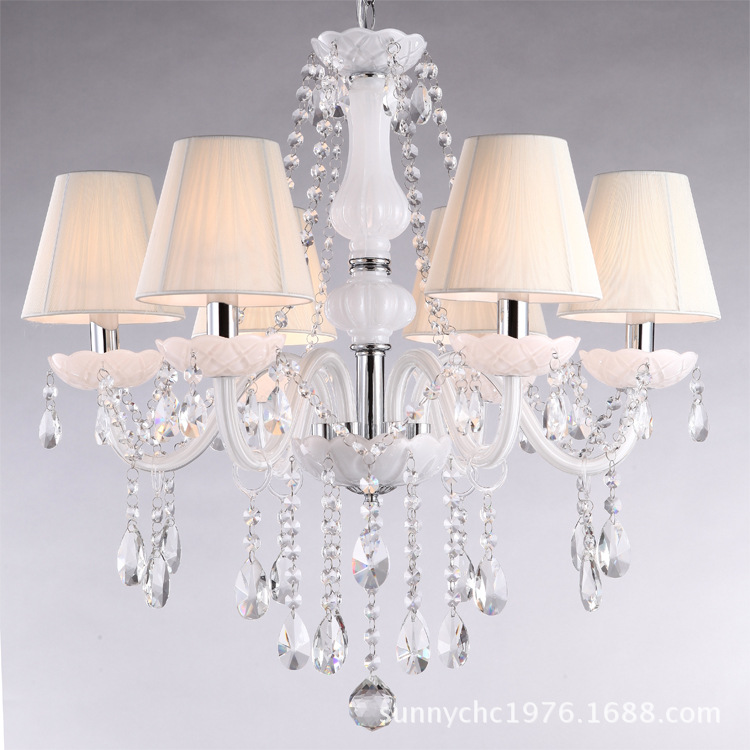 6-cabeza Jade blanco araña de cristal de estilo europeo sala de estar comedor dormitorio escalera lámpara de ocio entretenimiento lugar lámpara de cristal