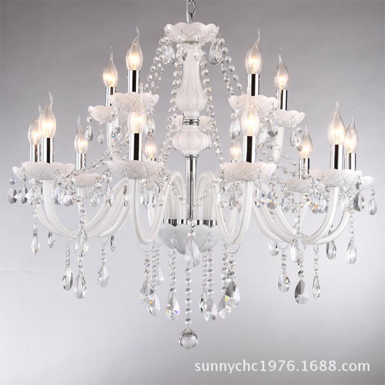 10 + 5 doble araña de cristal blanco 15 cabeza 2 capa blanca Jade candelabro vela para sala de estar restaurante