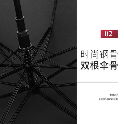 Automatic Open Rain Umbrella Dual Bone Heavy Rain Special Black Extra Large Men's Long Handle Straight Rod Order Wholesale Windproof Large Umbrella