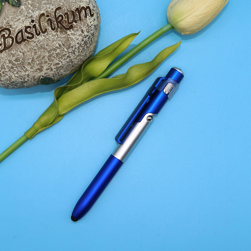 Bolígrafo de luz LED plegable multifuncional con luz Soporte de teléfono móvil cuatro en uno Bolígrafo de regalo publicitario táctil