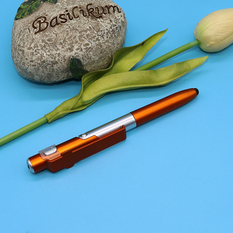 Bolígrafo de luz LED plegable multifuncional con luz Soporte de teléfono móvil cuatro en uno Bolígrafo de regalo publicitario táctil