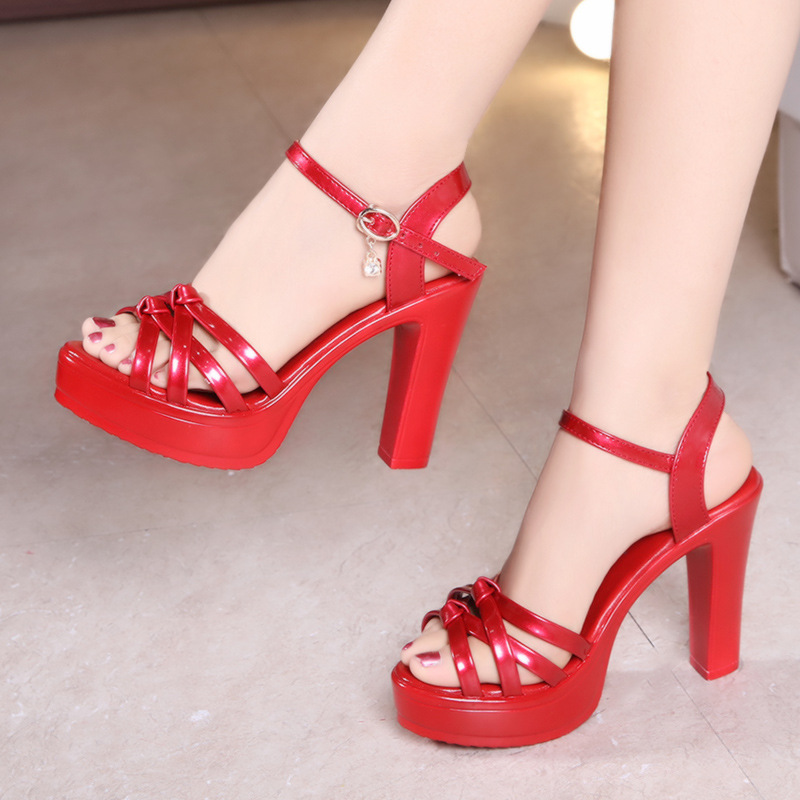 Sandal cao gót nữ hở mũi đế xuồng gót vuông 10 cm — Màu trắng 10 cm, Màu đen 10 cm, Màu Đỏ 10 cm