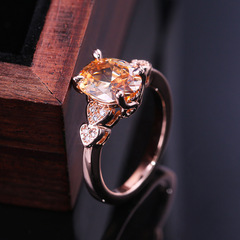 跨境曹適歐美新款 時尚橢圓仿鑽愛心戒指女 銅鍍玫瑰金鋯石首飾品