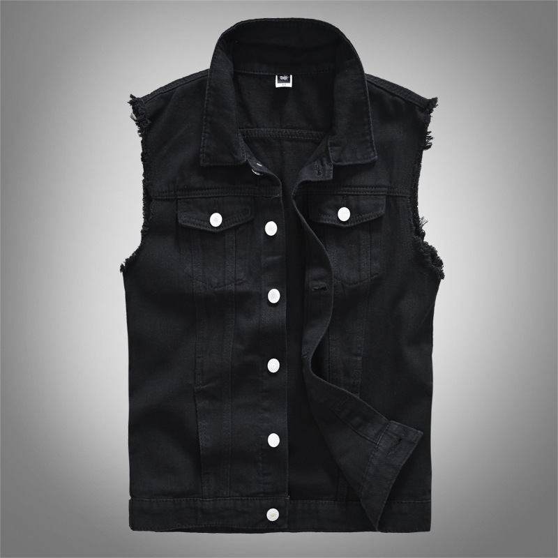 Trendy Men's Spring, Summer and Autumn Denim Vest Black Cool Men's Casual Vest Youth Vest One Piece Drop Shipping