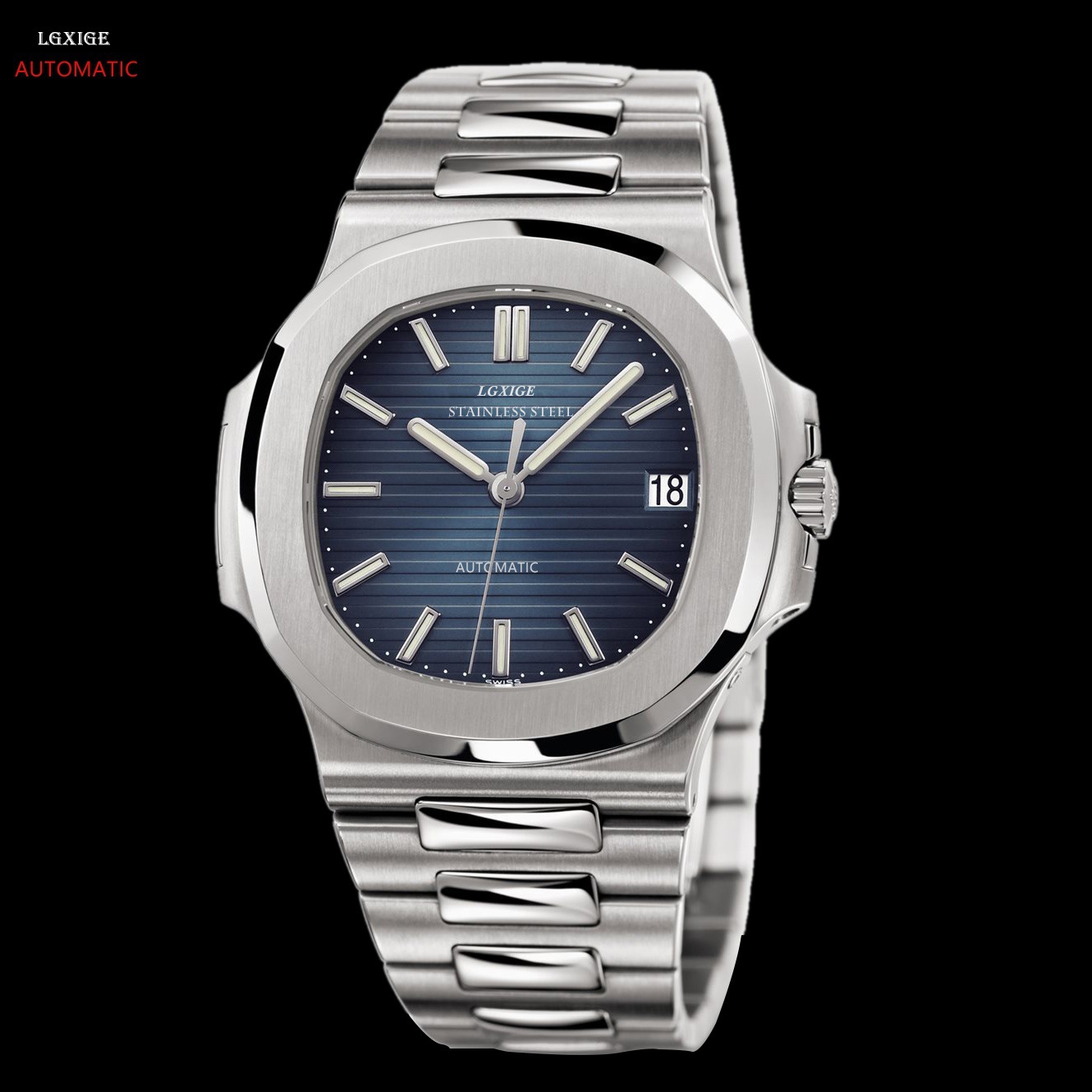 Automatic Striped Mechanical Watch Men's Lgxige Brand Luxury Men's Watch 2019 New Sapphire Stainless Steel Watch