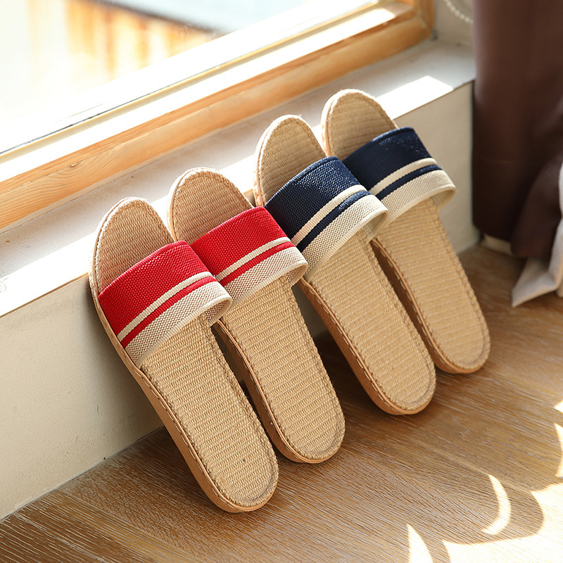 Linen Slippers Men's and Women's Couple Slippers Women's Spring and Autumn Home Summer Thick-soled Indoor Wood Flooring Anti-slip