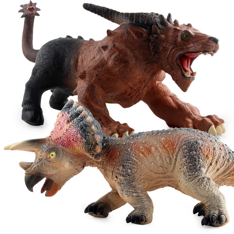 Gran simulación de juguete de dinosaurio de goma suave con variación de efecto de sonido dragón mágico Triceratops modelo animal traje de juguete de goma suave