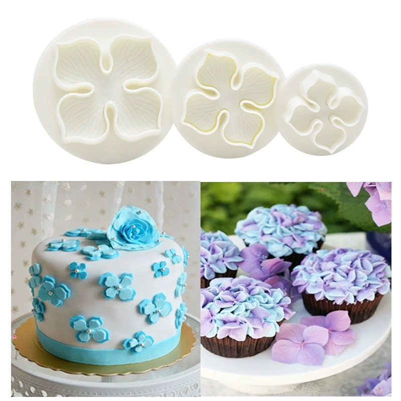 Набор форм для fondant с гидранжией, 3 шт., пластик, пищевой безопасности, 8×8×2 см