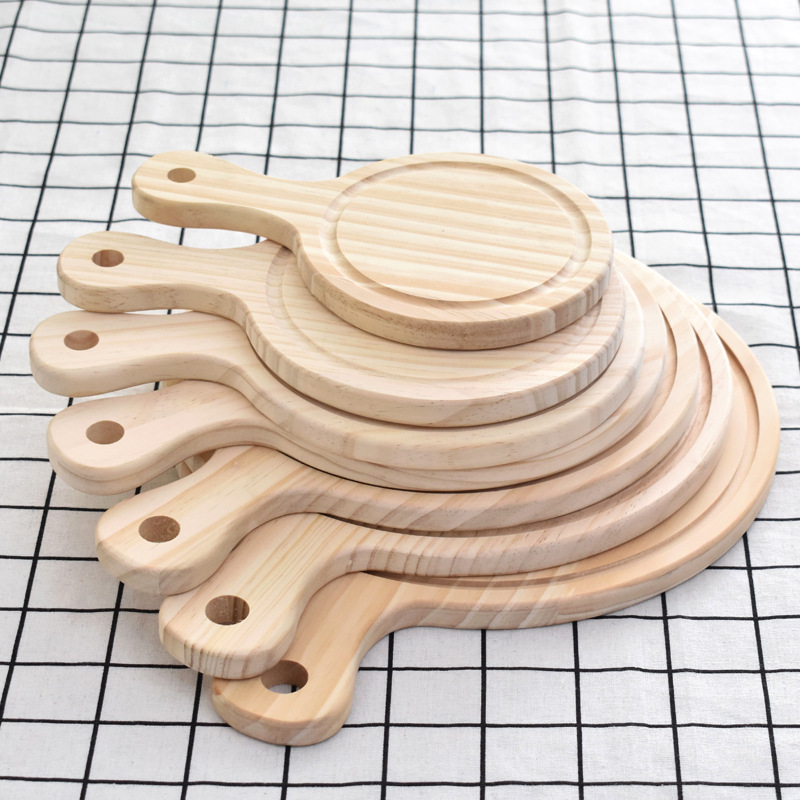 Wooden Round pizza Tray Western Restaurant Handle pizza Board Loose Wooden 6 Inch 8 Inch 12 Inch pizza Tray