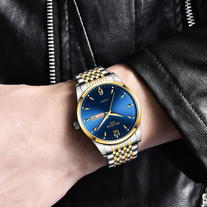 men's watch steel belt double calendar busines 비즈니스 쿼츠