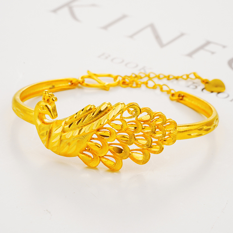 999 oro Vietnam oro Pavo Real pulsera femenina festiva novia estilo étnico retro Phoenix abierto pulsera image 5