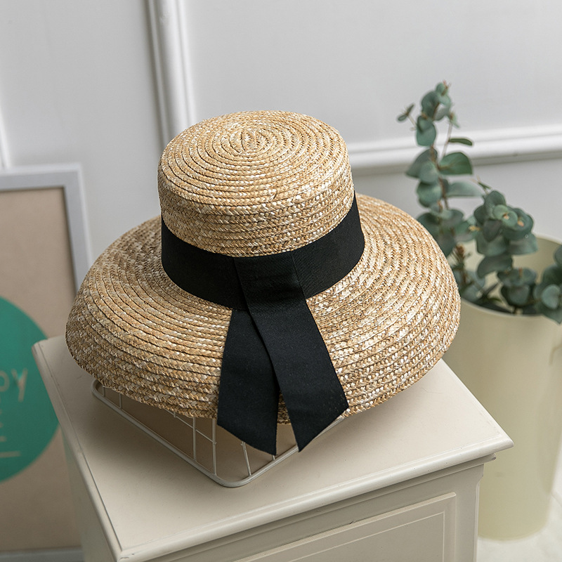 Summer ethnic style straw French lampshade-shaped breathable hand-knitted straw hat beach travel sun protection Women's sun hat
